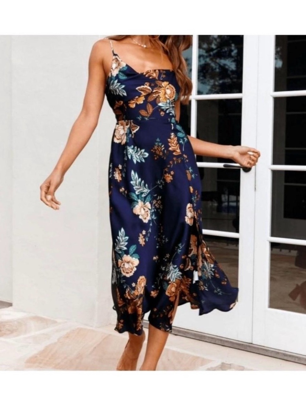 Navy Floral Midi Dress - Picture 6 of 8